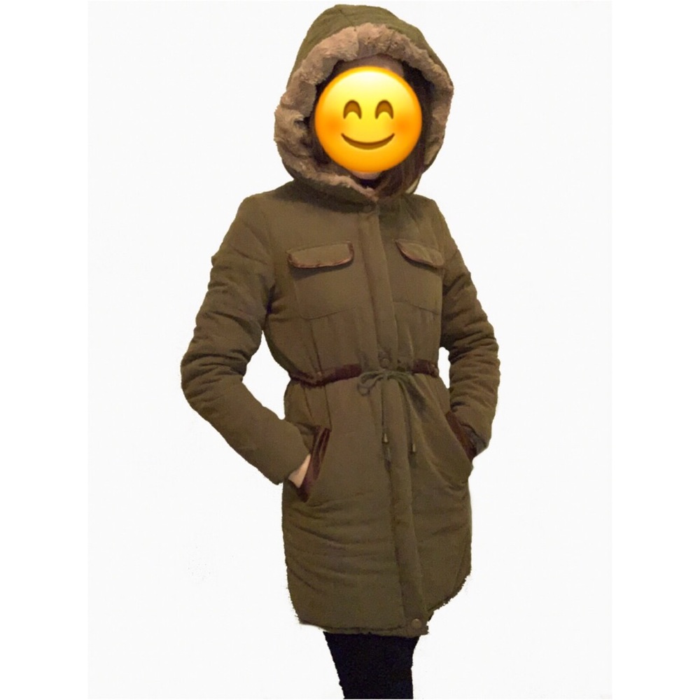 Olive Green Zippered and buttoned Hooded Coat